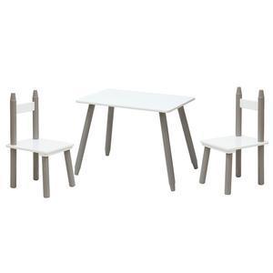 Table + 2 chaises Crayon pour enfant - Pin et mdf - 55 x 34 x H 43 cm - Blanc et taupe