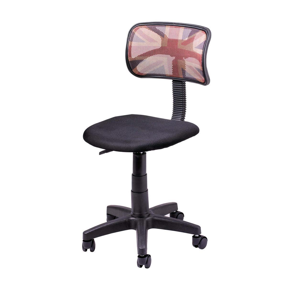 Chaise de bureau drapeau britannique - Polypropylène, acier et tissu - 41 x 50 x H 78 cm - Noir