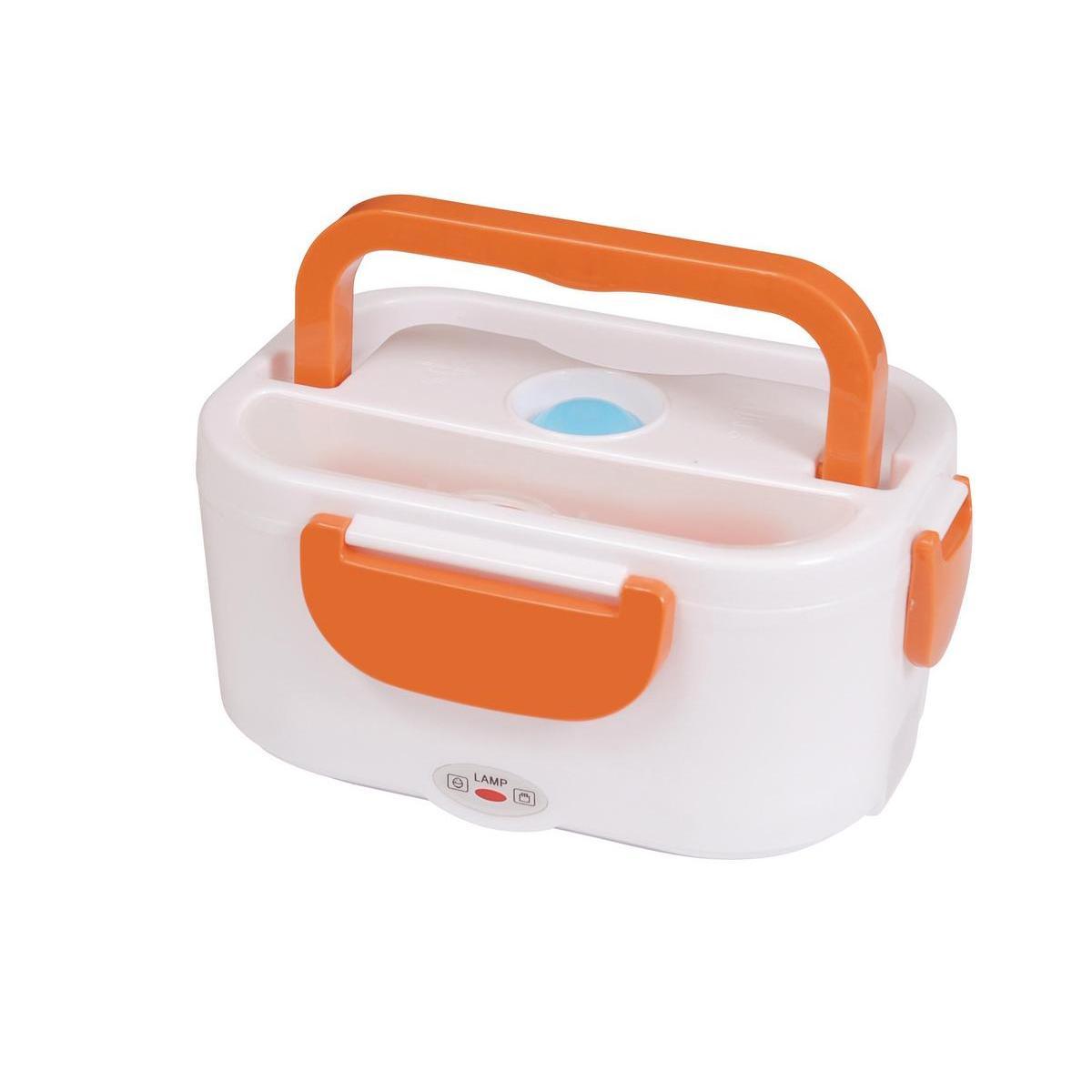 Lunchbox chauffante + cuillère - Plastique - 23,5 x 17 x H 10,5 cm - Blanc et orange
