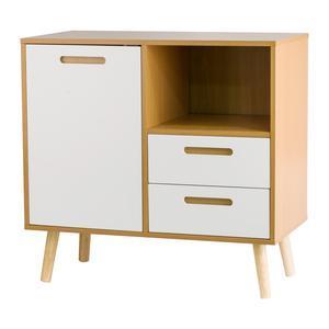 Meuble cabinet - Panneaux de particules, mdf et pin - 80 x 39 x H 76 cm - Marron et blanc