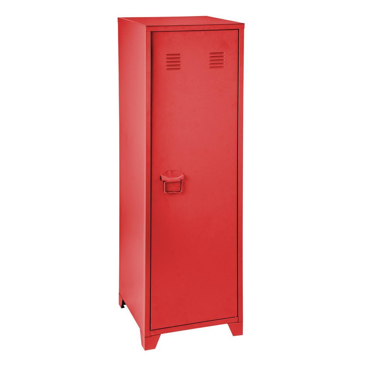 Casier avec porte + 2 étagères - Métal - 40 x 40 H 120 cm - Rouge
