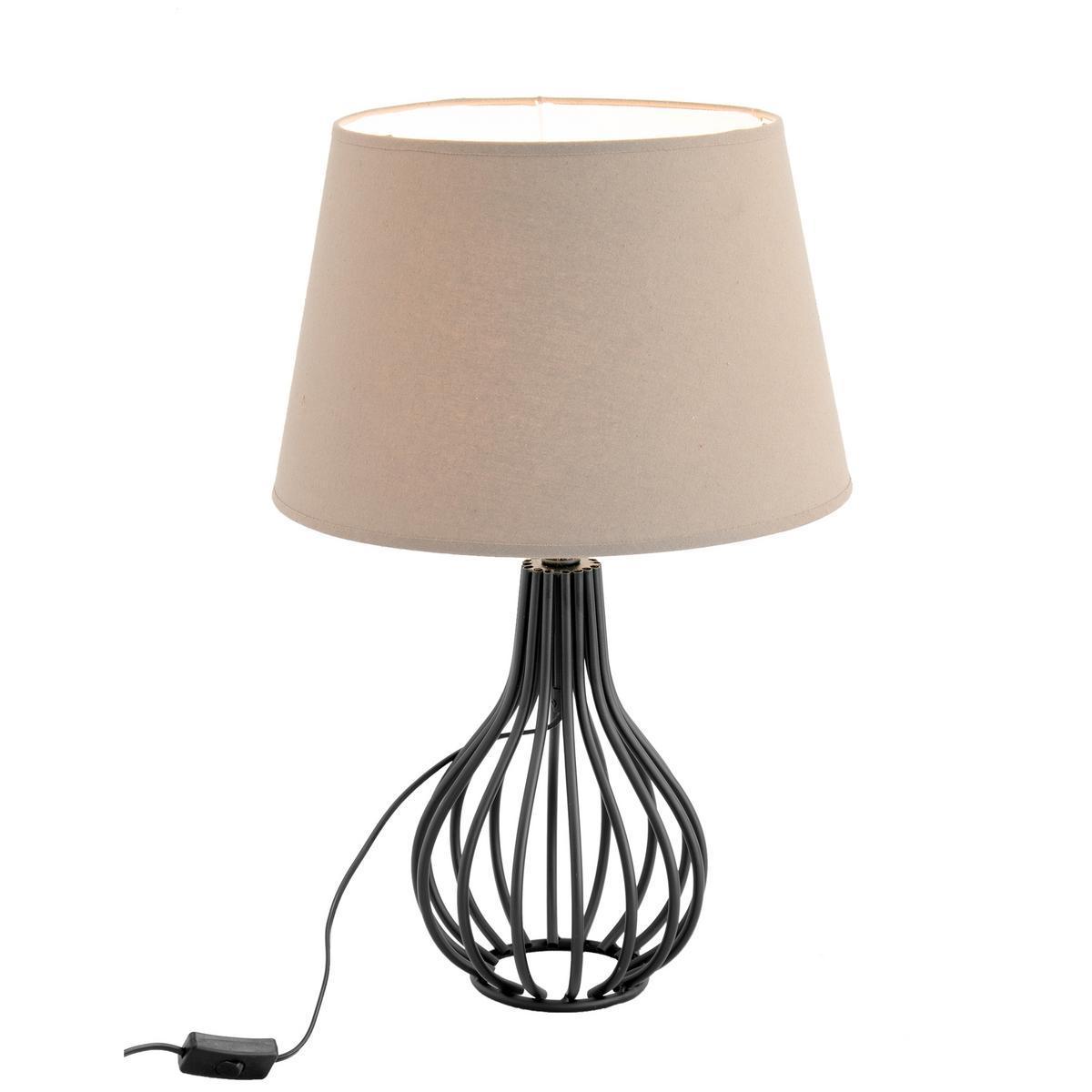 Lampe filaire à poser - Métal et coton - Ø 40 x H 60 cm - Noir et taupe