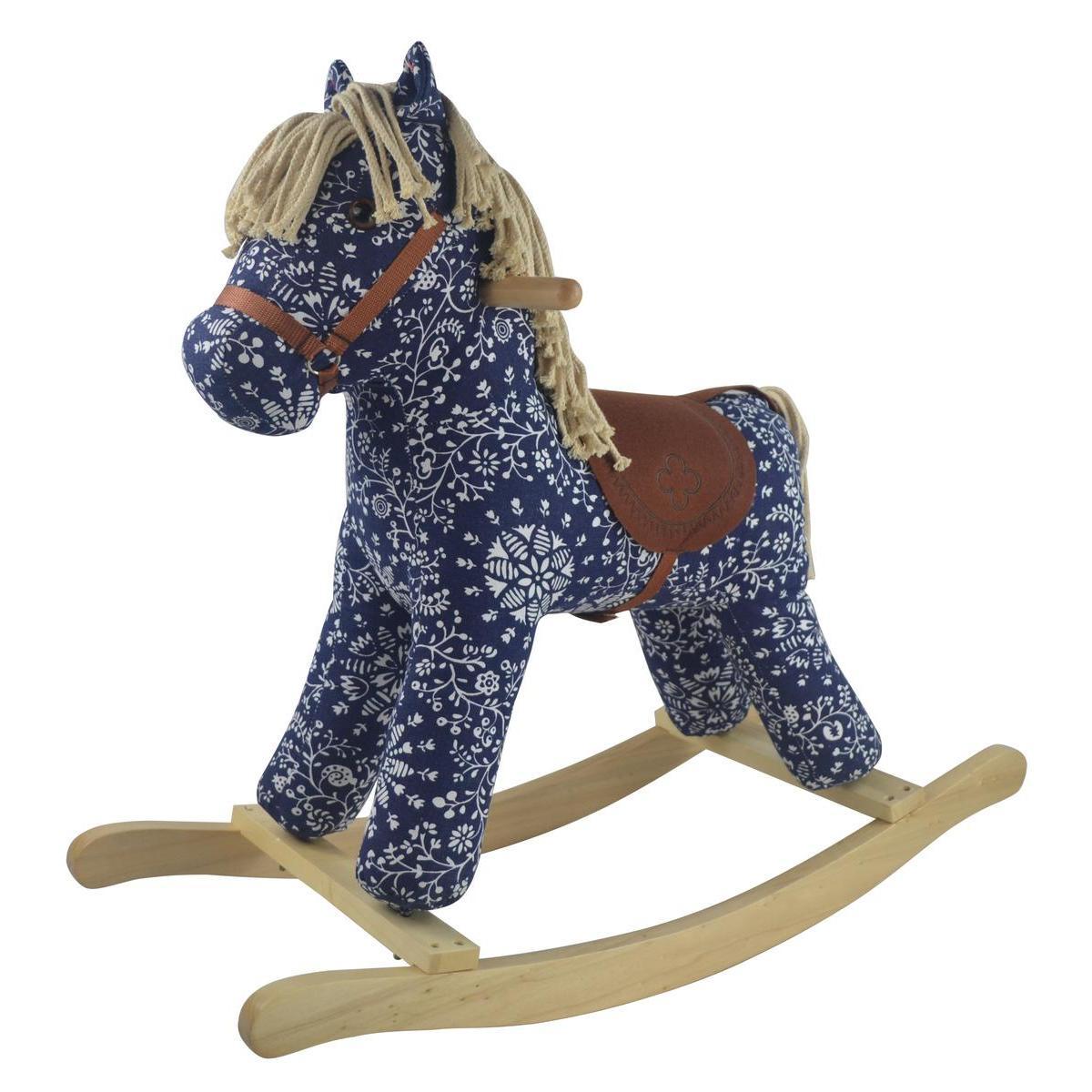 Cheval à bascule - Peuplier et polyester - 69 x 38 x H 74 cm - Bleu