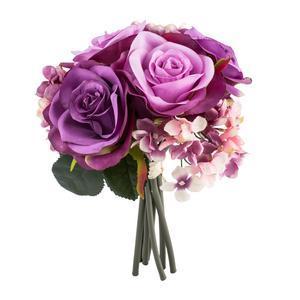 Bouquet de roses artificielles - Plastique et tissu - H de 20 à 23 cm - Fuchsia, blanc et rose