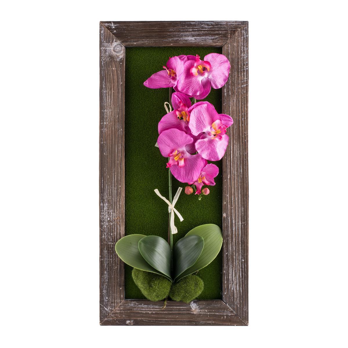 Tableau floral déco orchidée artificielle - Plastique et tissu - 38 x H 60 cm - Rose ou blanc