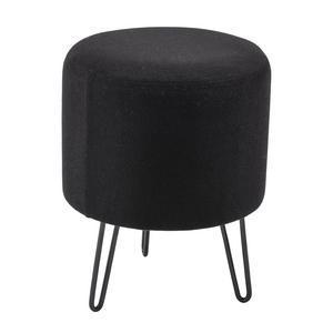 Tabouret effet velours - Métal et 100 % polyester - Ø 30 x H 38 cm - Noir ou blanc