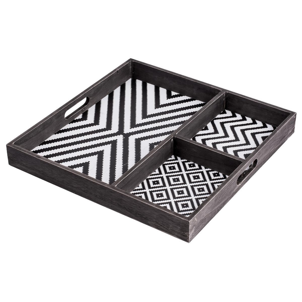 Plateau Graphique - Mdf - 40 x 40 cm - Noir et gris