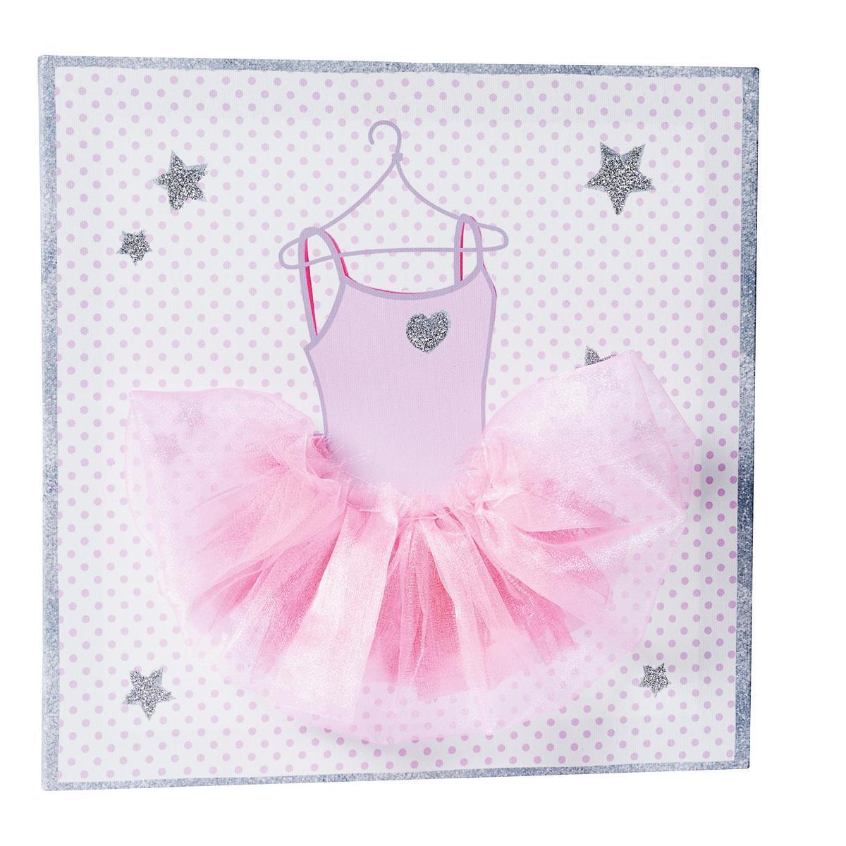 Toile imprimée Danseuse étoile - Mdf, tulle et polyester canvas - 30 x H 30 cm - Rose