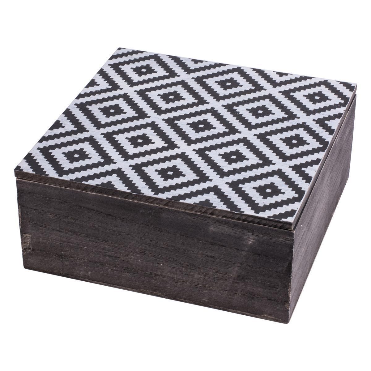 Boîte Graphique - Mdf - 18,5 x 18,5 x H 8 cm - Noir et gris