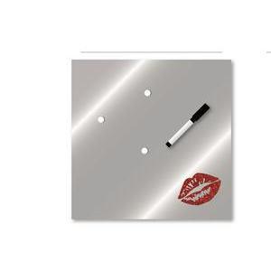 Miroir mémo Glamour + stylo - Verre - 35 x 35 cm - Gris et rouge