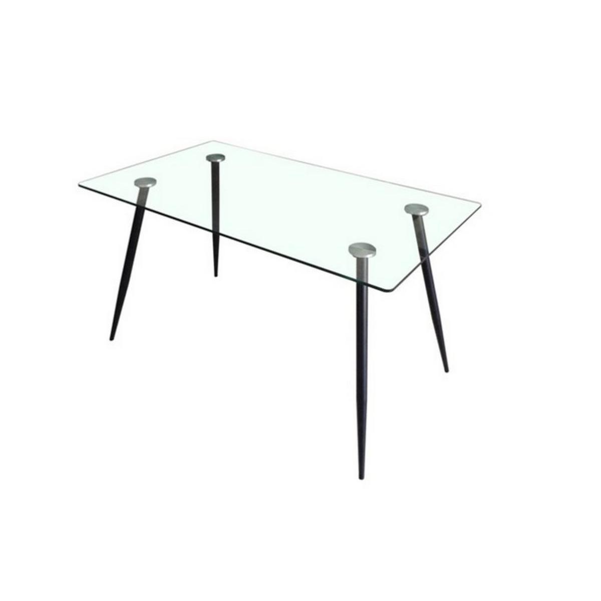 Table - Métal et verre trempé - 140 x 80 x H 75 cm - Transparent et noir