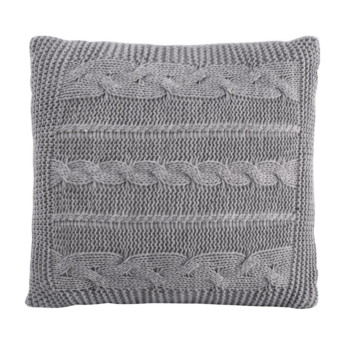 Coussin tricot - 100 % acrylique - 45 x 45 cm - Gris