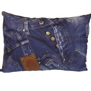 Oreiller imprimé jean - 100 % polyester - 60 x 60 cm - Bleu