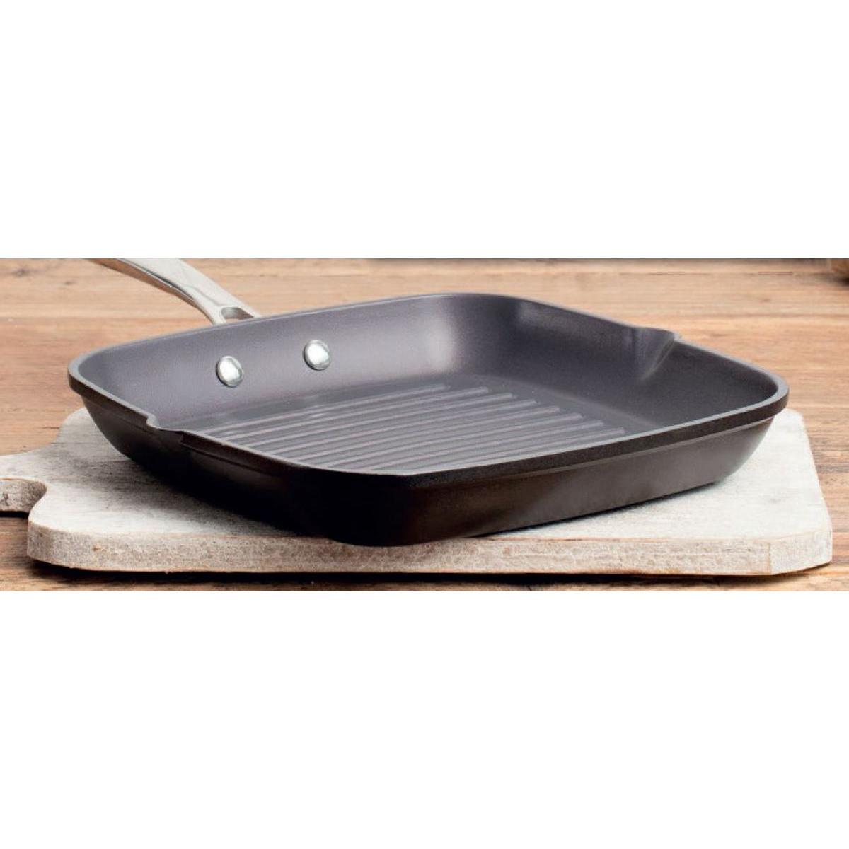 Poêle grill - Aluminium forgé et acier inoxydable - 26 x 26 cm - Noir