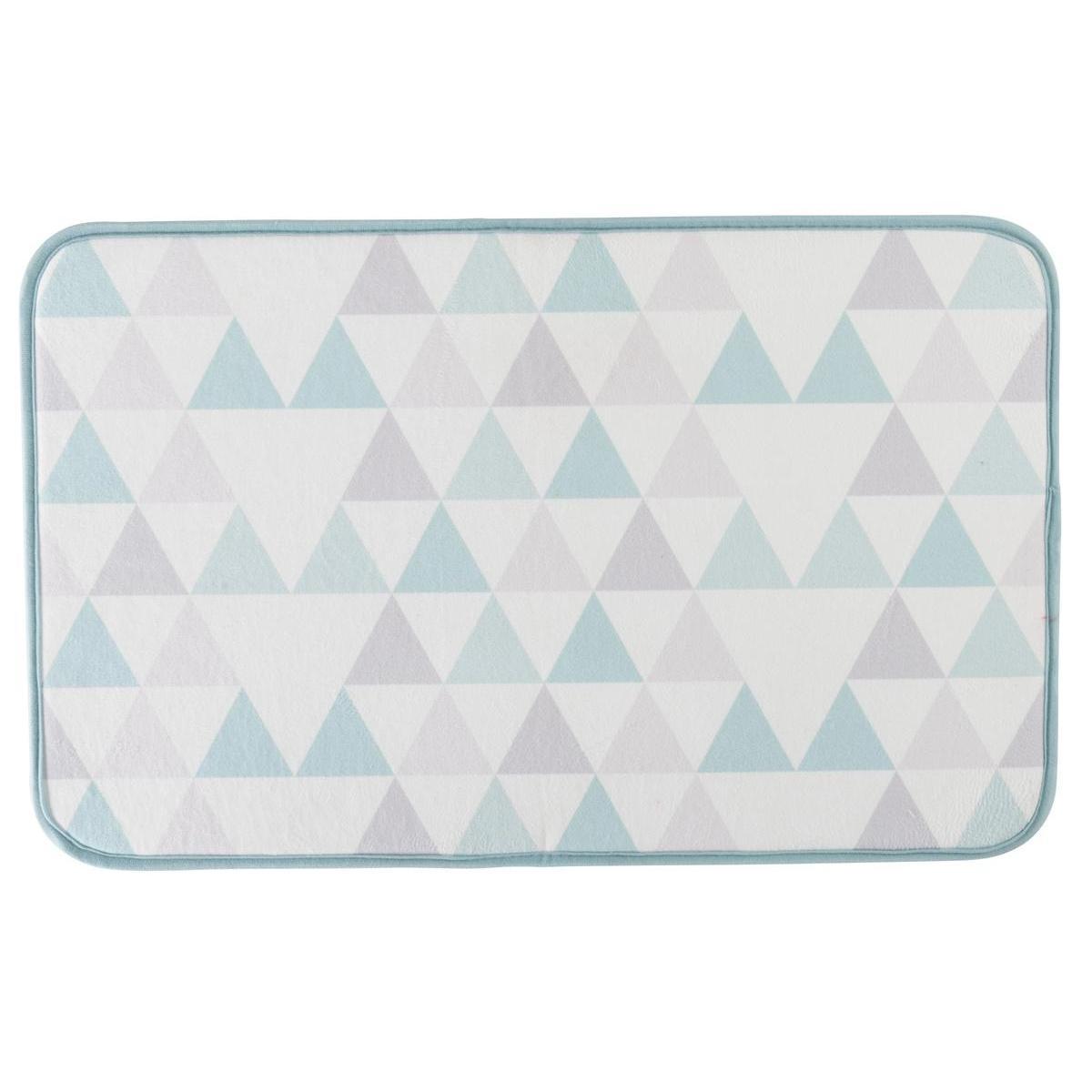 Tapis de bain Triangles Scandinave - 100 % polyester - 45 x 70 cm - Blanc, bleu et gris