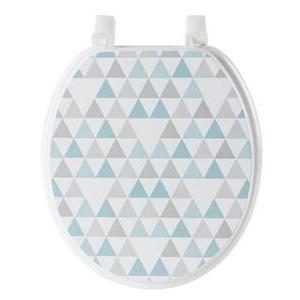 Abattant WC Triangles Scandinave - Mdf et plastique - 40 x 36 cm - Blanc, bleu et gris