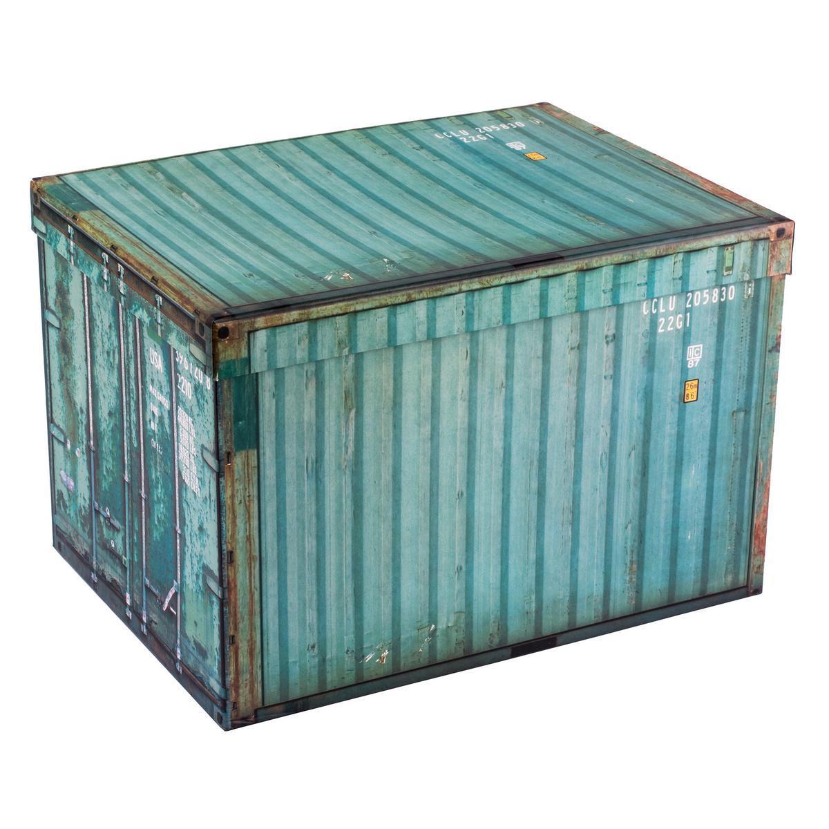 Boîte de rangement style container - Carton - 31,5 x 23,5 x H 21 cm - Vert