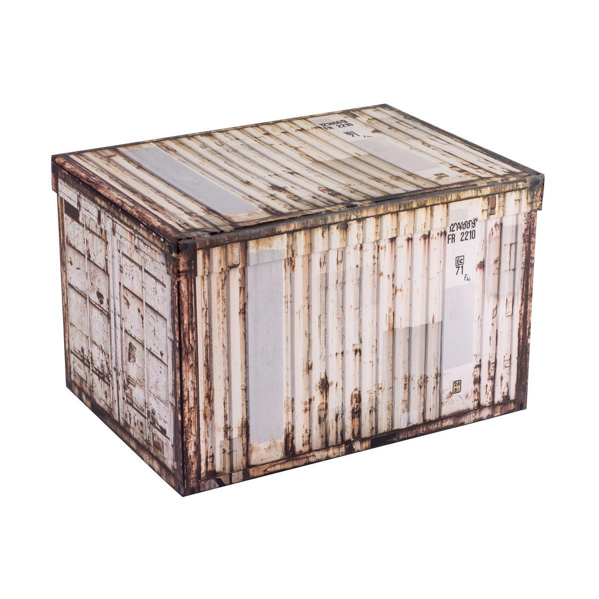 Boîte de rangement style container - Carton - 29,5 x 21,5 x H 19 cm - Blanc