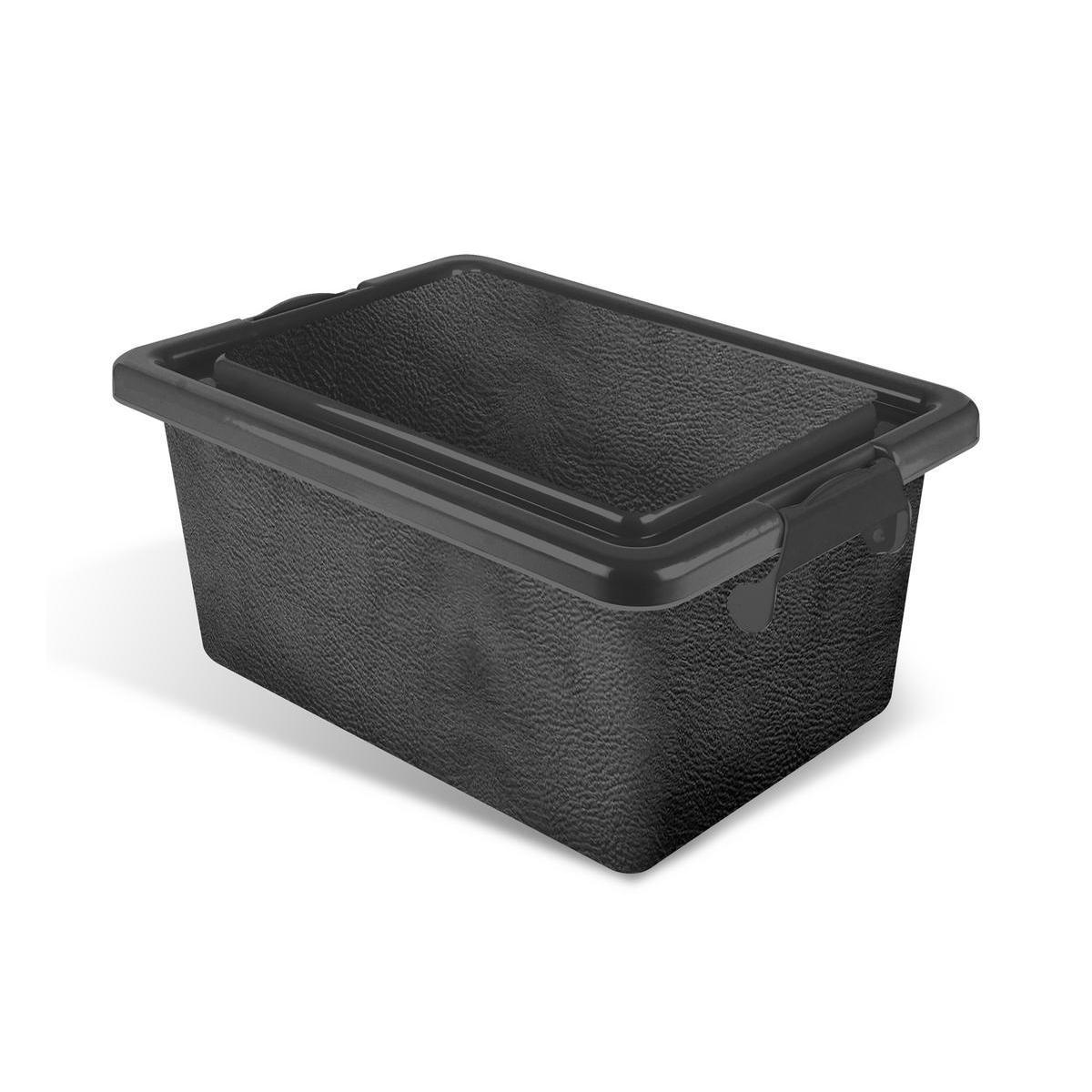 Boîte de rangement effet cuir - Plastique - 38,5 x 27,5 x H 18,5 cm - Noir