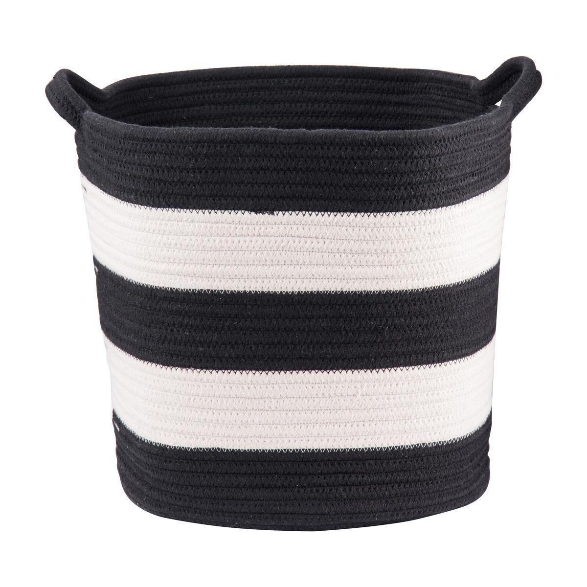 Panier rond - Corde de coton - Ø 36 x H 32 cm - Noir et blanc