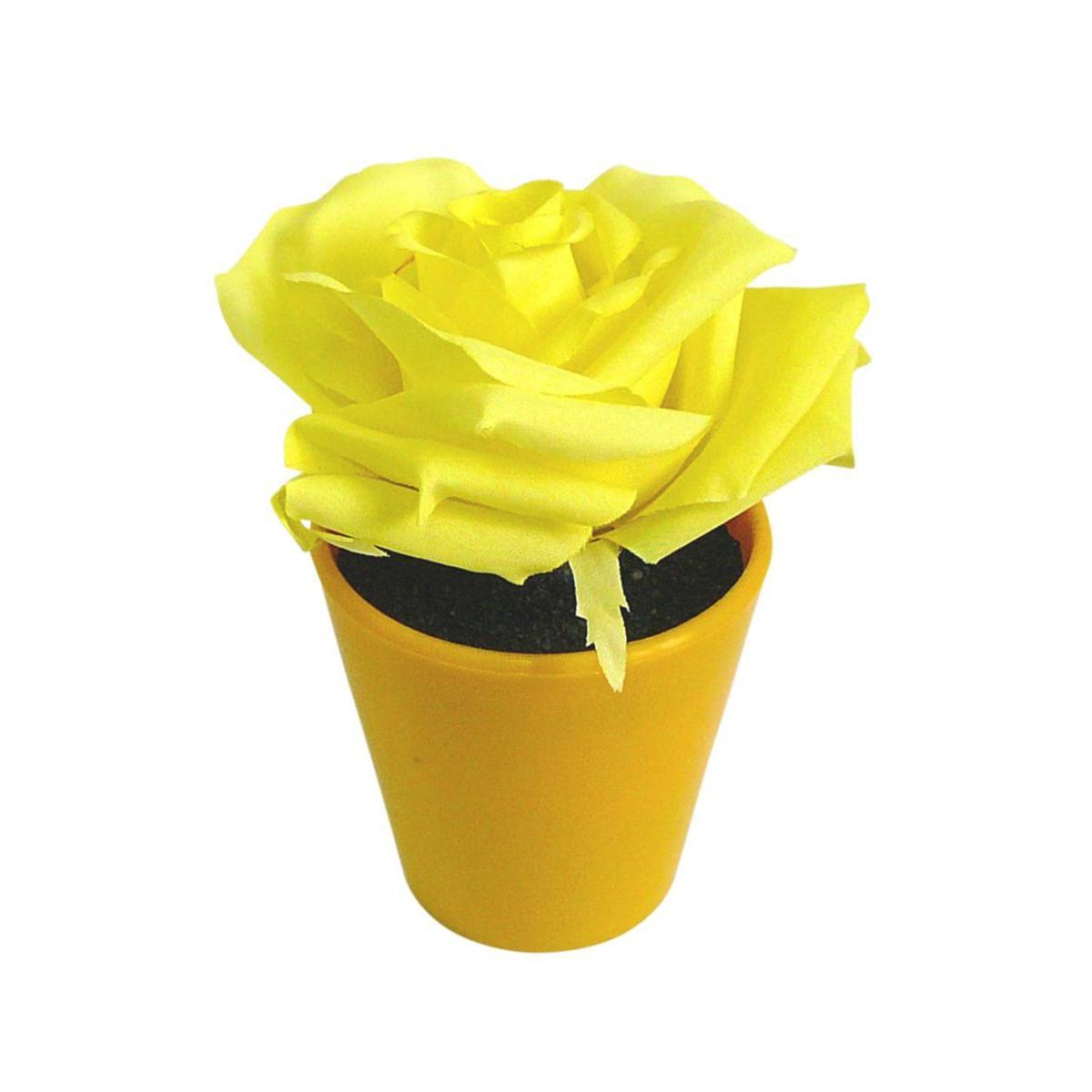 Rose artificielle en pot - Plastique - Ø 7 x H 12 cm - Rose ou jaune