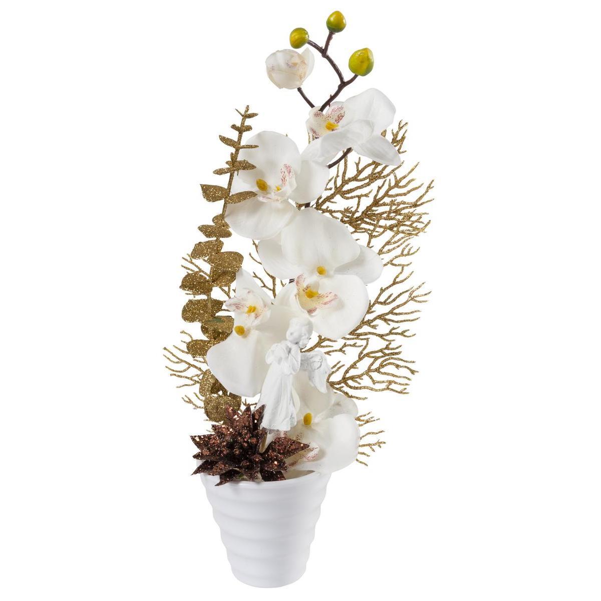 Composition d'orchidées décoration pailletée - Plastique - H 37 cm - Différents modèles