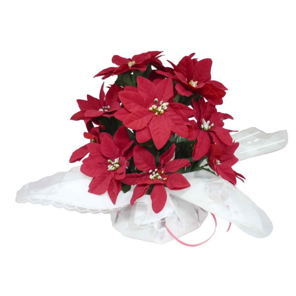 Bouquet bulle poinsettia rouge - Plastique - Ø 24 x H 24 cm - Rouge et blanc