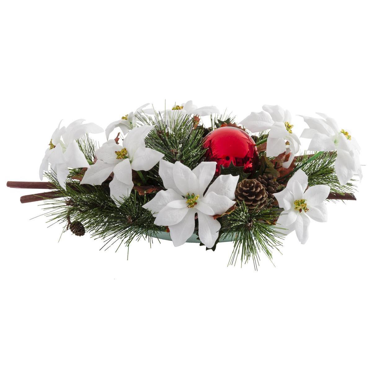 Centre de table poinsettia blanc - Plastique - 47 x H 12 cm - Multicolore