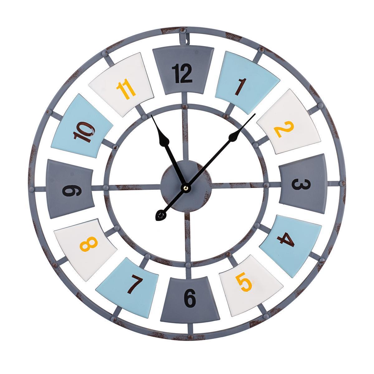 Horloge - Fer - Ø 50 cm - Gris, blanc et bleu