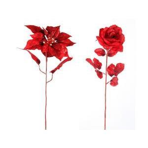 Tige fleur décorative - Carton, plastique et polyester - H 71 cm - Rouge