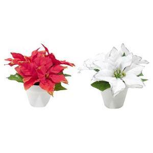 Composition de poinsettia - Plastique et polyester - Ø 7,5 x H 14 cm - Rouge ou blanc