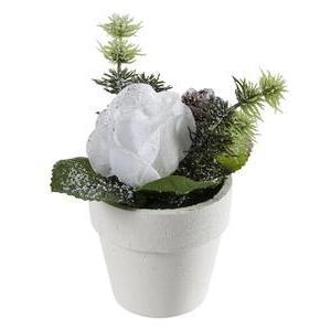 Composition florale - Plastique et polyester - Ø 6 x H 10 cm - Blanc et argenté