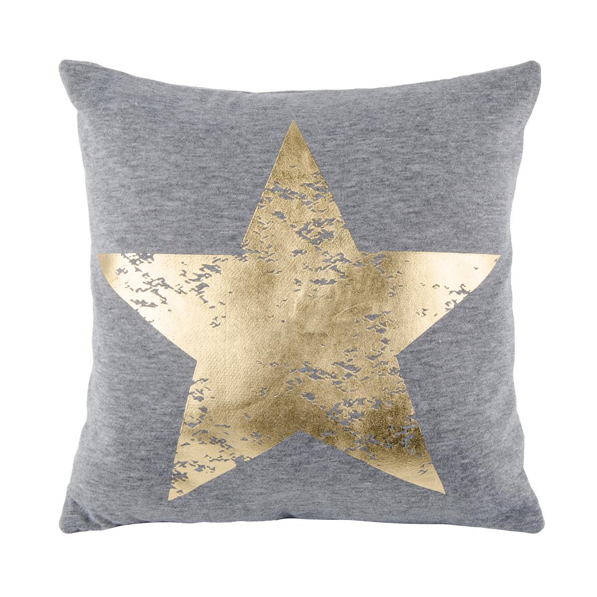 Coussin étoile - 100 % polyester - 40 x 40 cm - Gris et doré