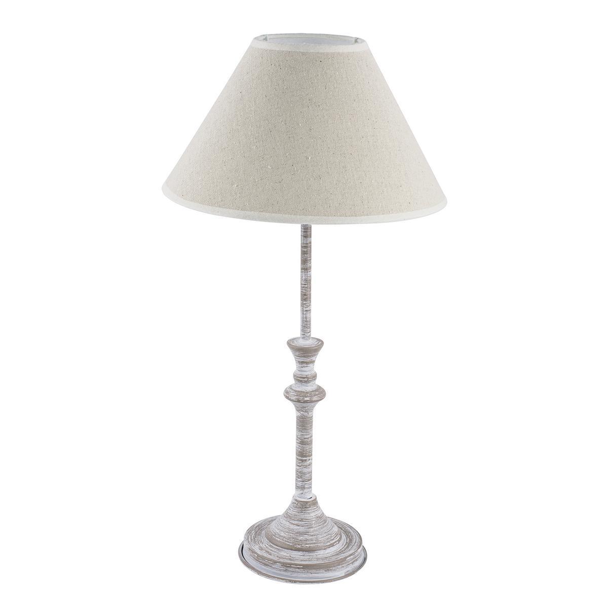 Lampe à poser Shabby Chic - Acier et polyester - Ø 27 x H 47 cm - Ecru