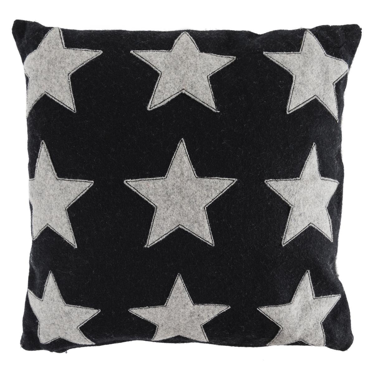 Coussin étoile - Laine et nylon - 40 x 40 cm - Noir et gris