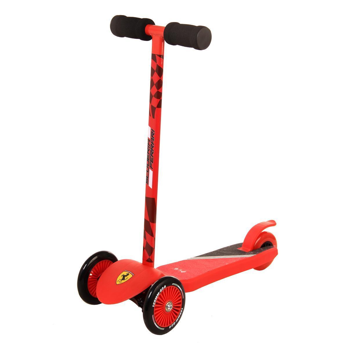 Trottinette Ferrari 2 ou 3 roues - Acier et PVC - 59 x 25 x H 51-70 cm - Rouge