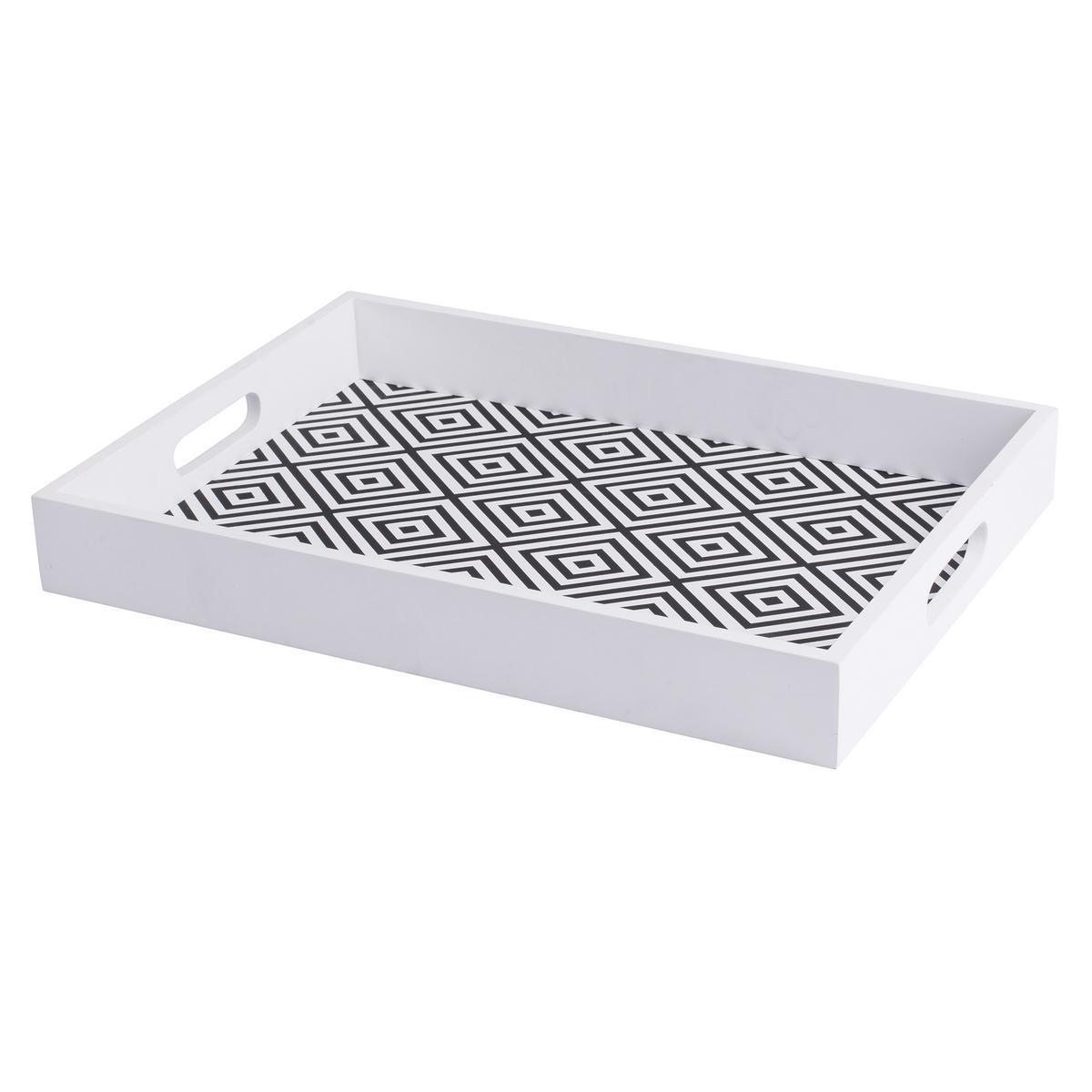 Plateau Graphique - Mdf - 40 x 30 x H 5 cm - Noir et blanc