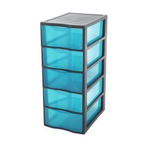Tour de rangement 5 tiroirs - Plastique - 36 x 26 x H 61 cm - Gris Bleu