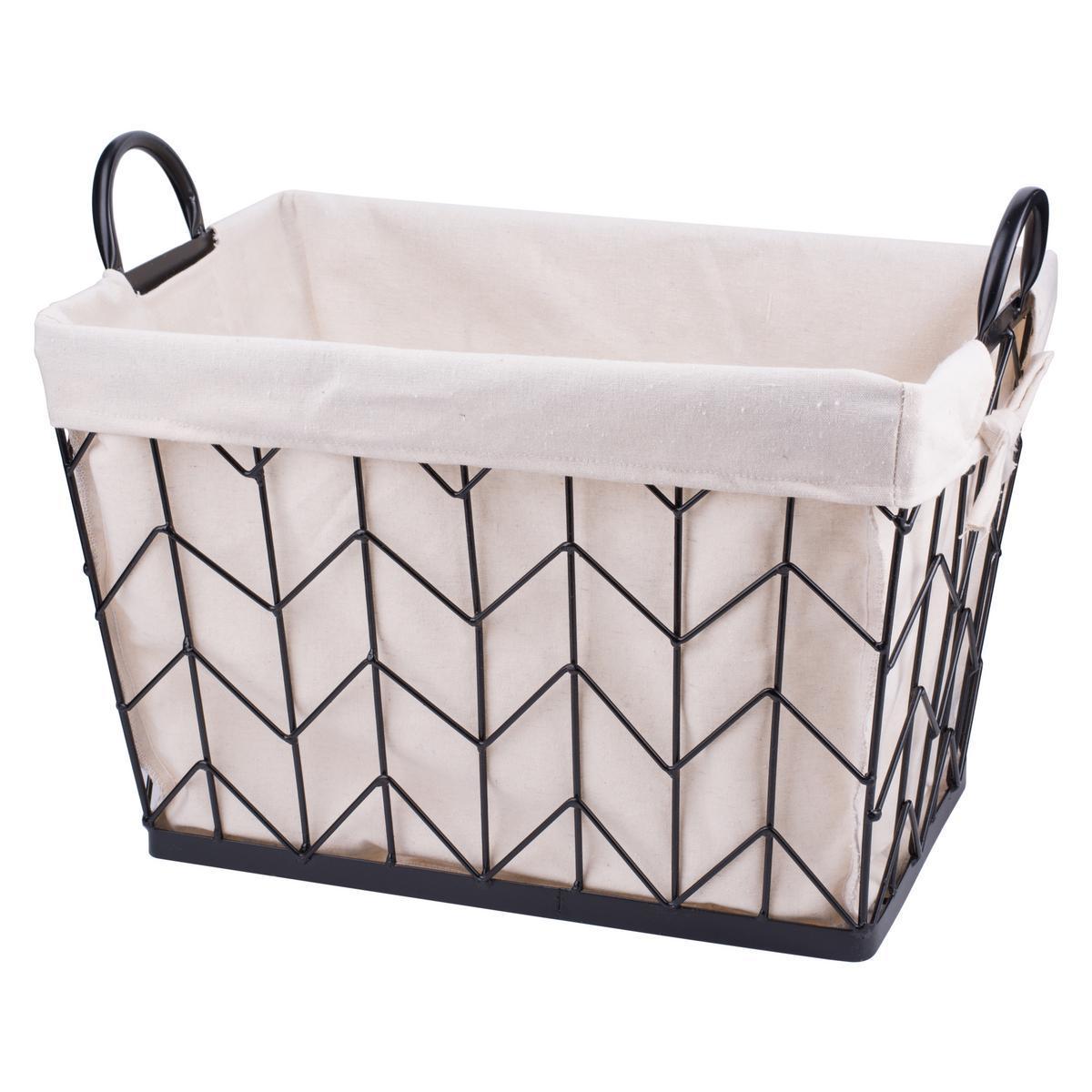 Panier filaire - Fer et polyester - 51 x 38 x H 35 cm - Noir et beige