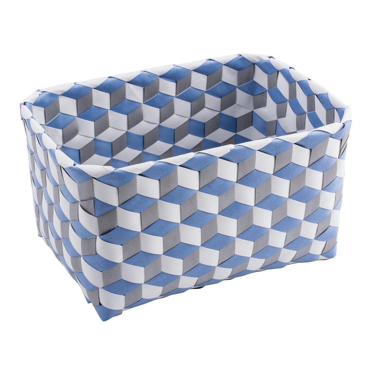 Panier de rangement Scandinave - Polypropylène - 26 x 19 x H 12 cm - Blanc, gris et bleu