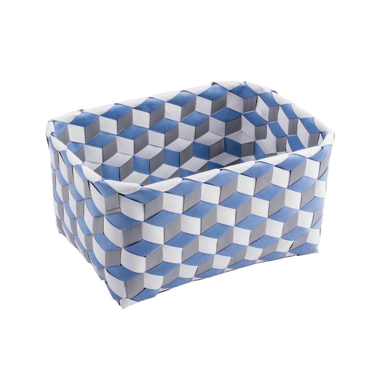 Panier de rangement Scandinave - Polypropylène - 23 x 17 x H 11 cm - Blanc, gris et bleu