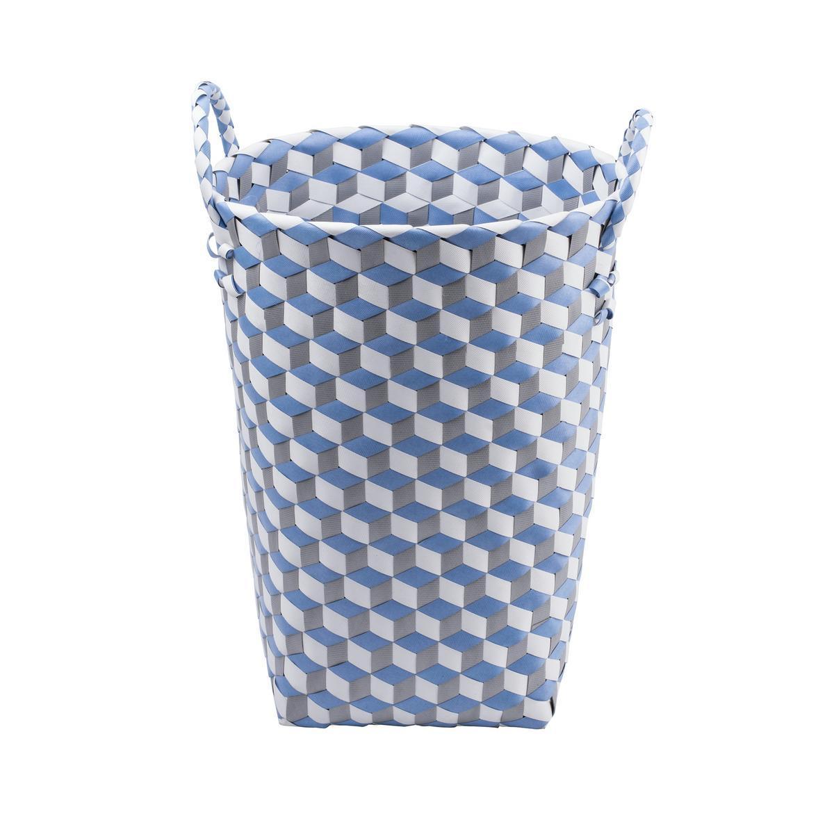 Panier à linge Scandinave - Polypropylène - Ø 30 x H 40 cm - Blanc, gris et bleu