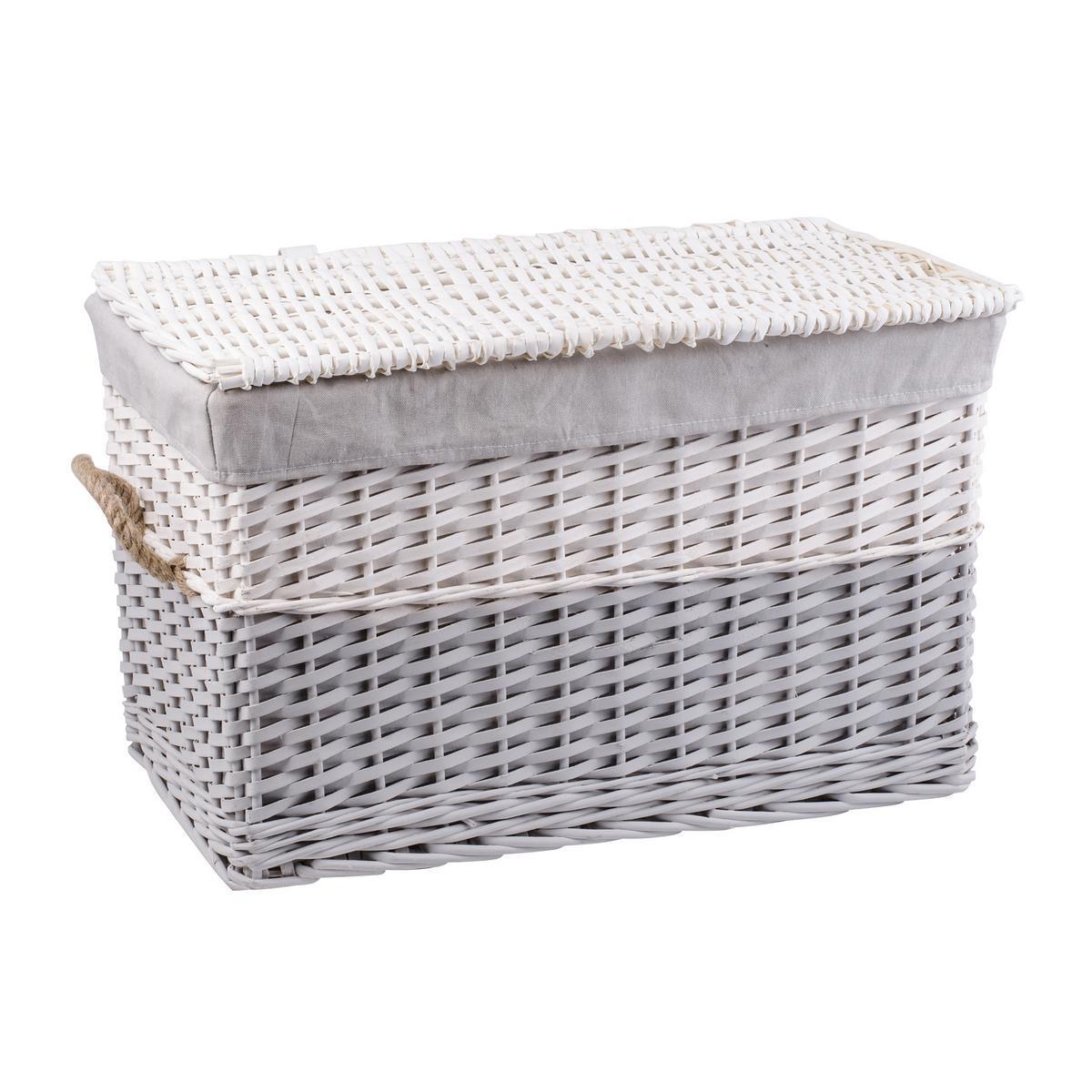 Malle - Osier - 54 x 34 x H 34 cm - Blanc et gris