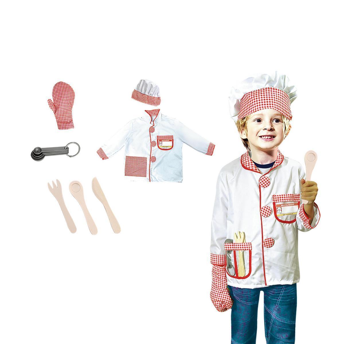 Déguisement de petit cuisinier + accessoires - Polyester et polypropylène - Taille unique - Rouge et blanc