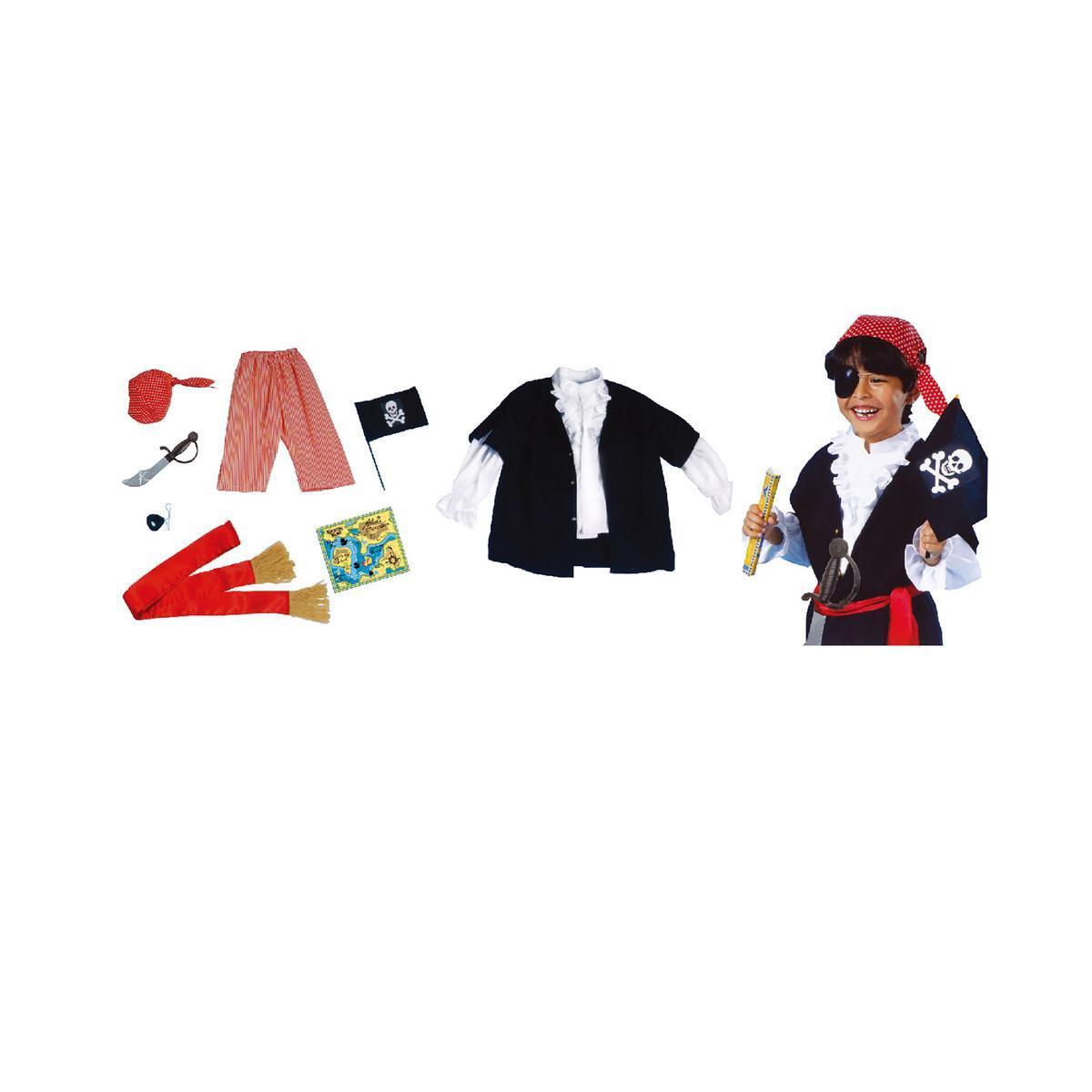 Déguisement de pirate + accessoires - Plastique et nylon - Taille unique - Noir, rouge et blanc