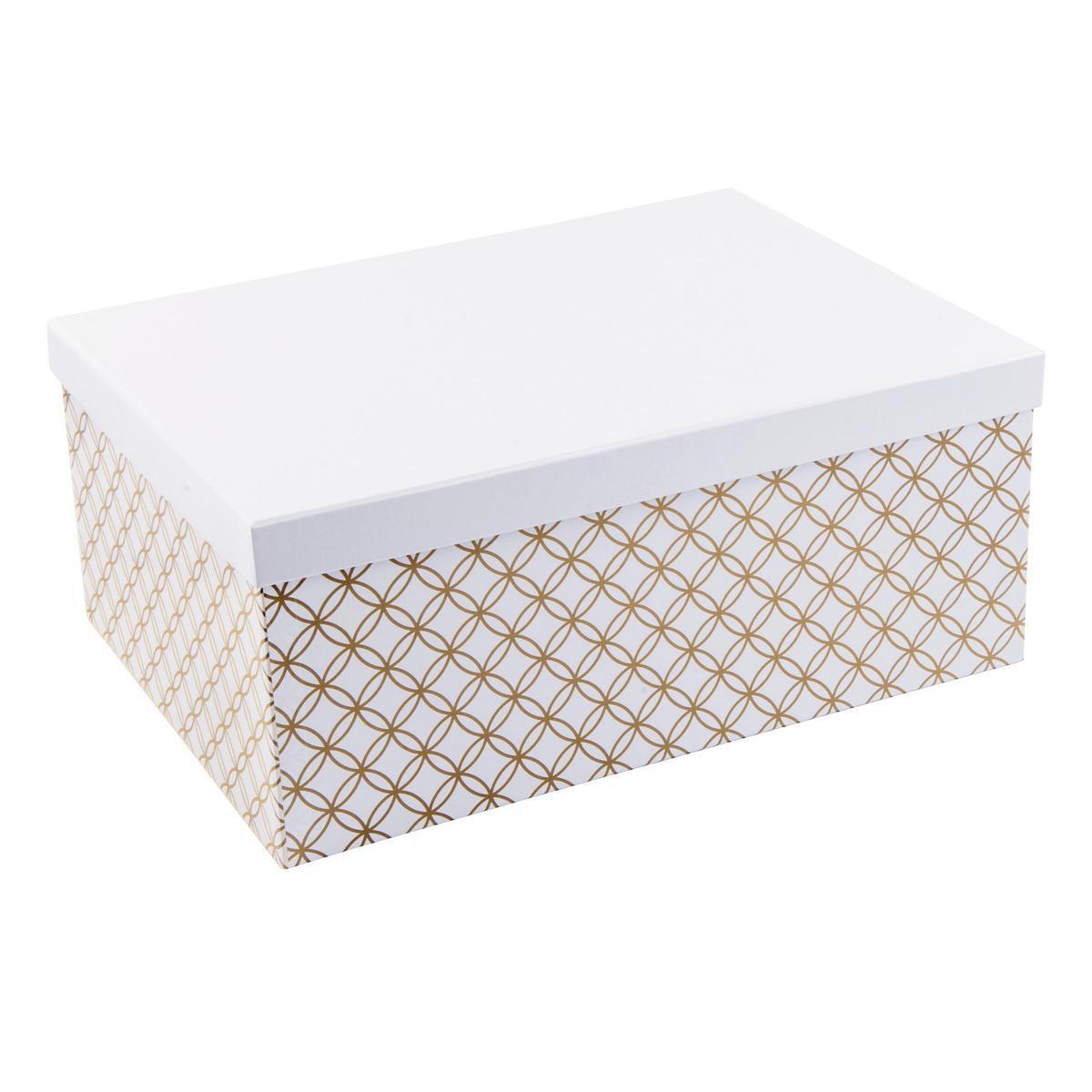 Boîte scandinave - Carton - 39,5 x 19,5 x H 16,5 cm - Blanc et doré