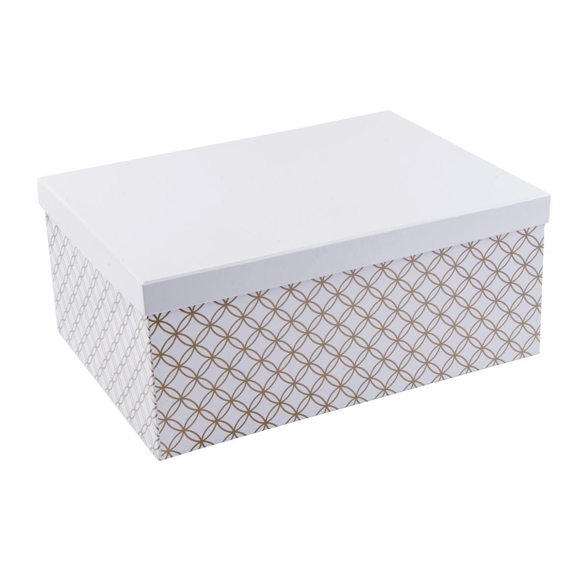 Boîte scandinave - Carton - 37 x 27,5 x H 15,5 cm - Blanc et doré