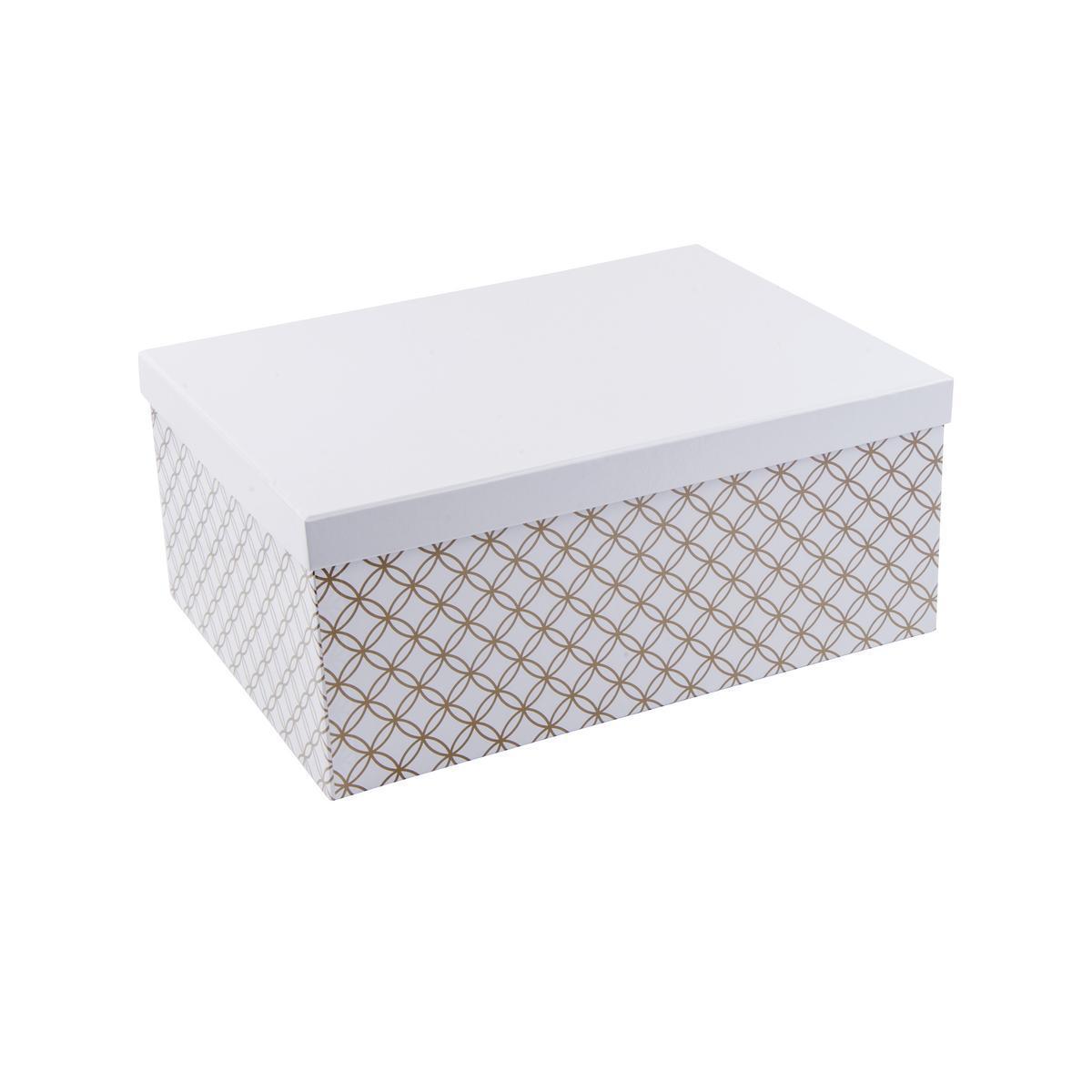 Boîte scandinave - Carton - 29 x 21 x H 12,5 cm - Blanc et doré