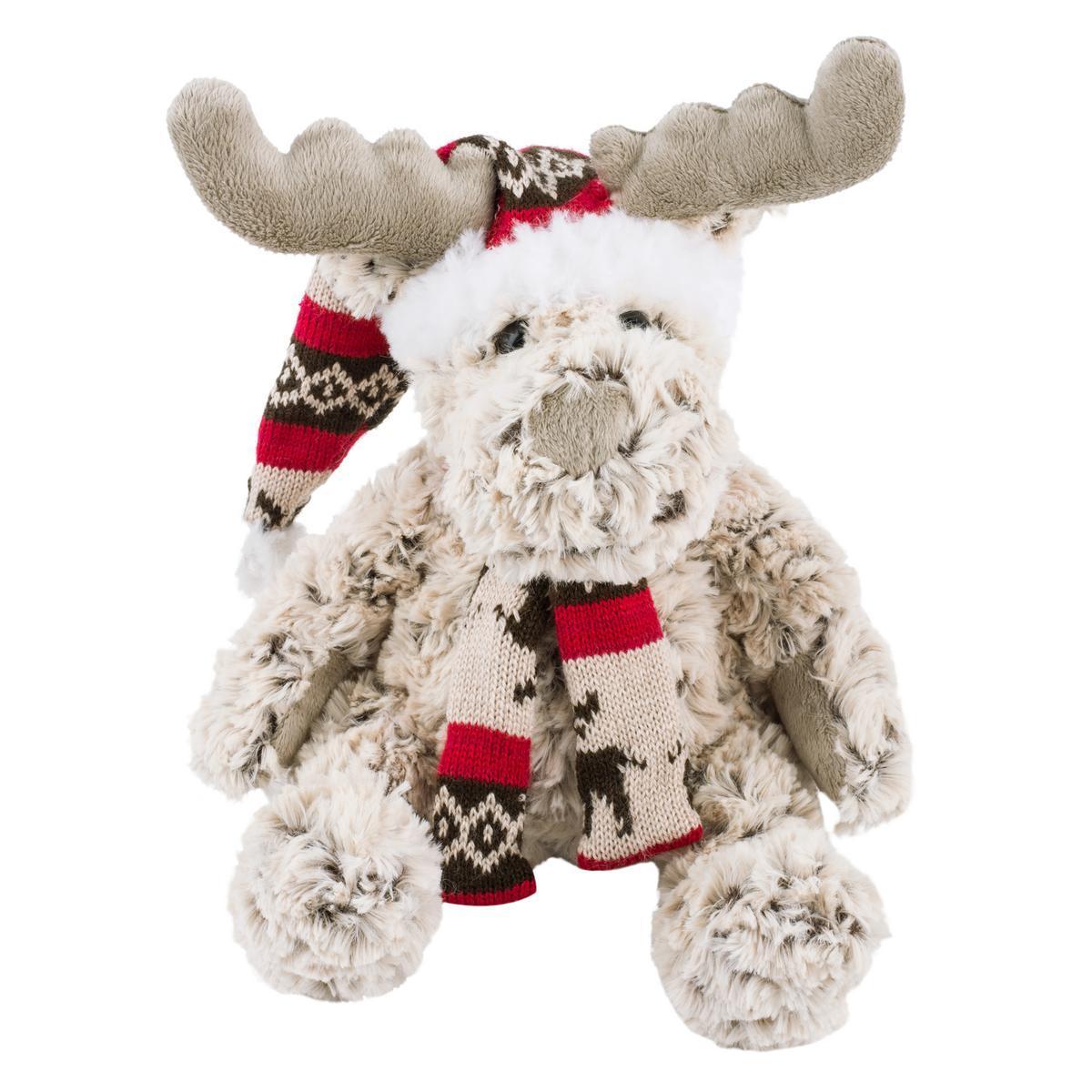 Peluche renne habillé - 20 x 20 x H 30 cm - Polyester - Multicolore