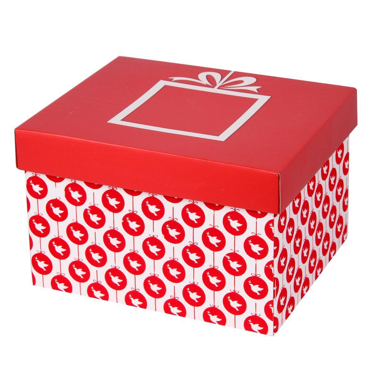 Boîte de rangement pour boules - Carton - 25 x 31 x H 20 cm - Rouge et blanc